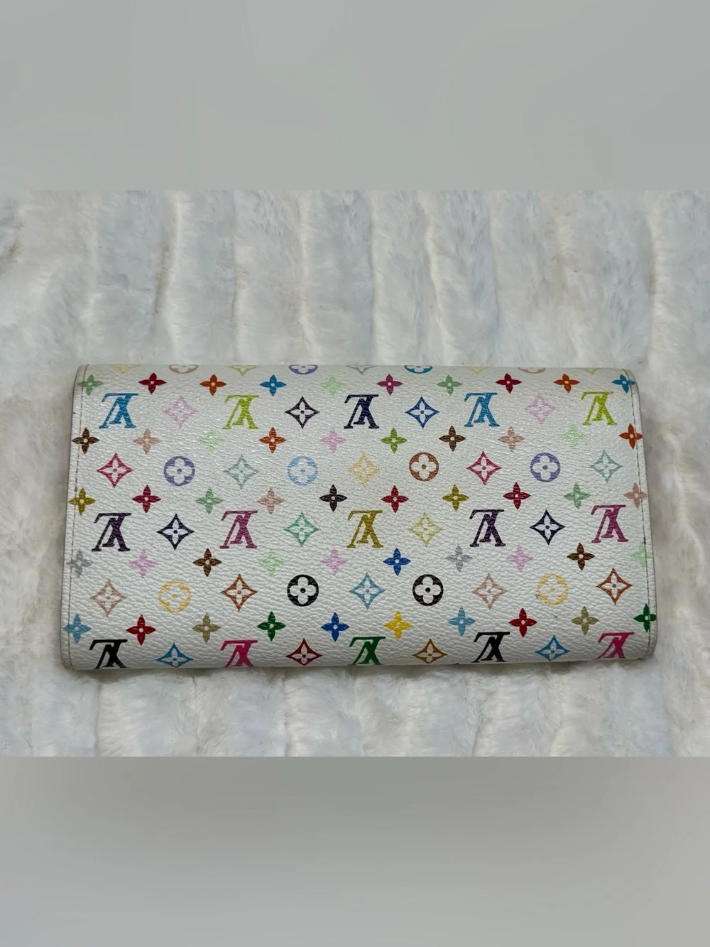 Louis Vuitton White Multicolor Murakami Monogram Wallet with Gold-Tone Snap